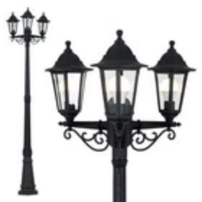 Black 3 Way Outdoor Lamp Post Traditional Design Light Ip44 Garden Path Lighting - image 1