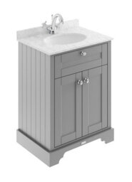 Hudson Reed Floor Standing Two Door Traditional Vanity Unit With 1 Tap Hole Grey Marble Top & Basin In Storm Grey, 620 X 470mm