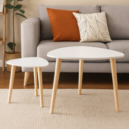 Gr8 Home Set Of 2 White Triangle Nesting Side Tables Wood Tea Coffee End Table Furniture - thumbnail 1