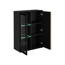 Arte Cameron Display Cabinet W800mm H1180mm D400mm - Black & Jackson Hickory With Glass Door And Led Lighting - thumbnail 2