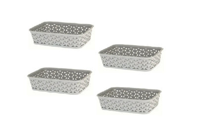Curver 4 X A6 Grey Rattan Effect Storage Basket Tray Small Desk Tidy Office - image 1