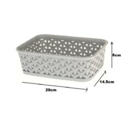 Curver 4 X A6 Grey Rattan Effect Storage Basket Tray Small Desk Tidy Office - thumbnail 2