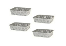 Curver 4 X A6 Grey Rattan Effect Storage Basket Tray Small Desk Tidy Office - thumbnail 1