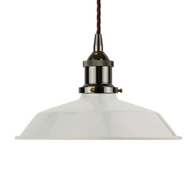 Pale Grey Small Trinity Metal Painted Dome Pendant Light With Black Nickel Lamp Holder And Brown Twisted Cable - Se Home - image 1