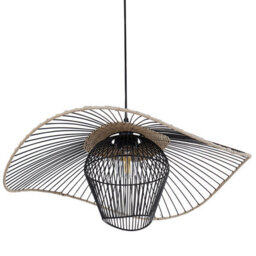 Wyld And Coco Pentant Pendant Lamp Black Iron And Rattan Shade - Adjustable Hanging Light For Living Room, Dining And Foyer - thumbnail 5