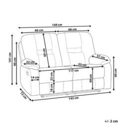 Beliani Manual Recliner Sofa 2 Seater Bergen Fabric Taupe - thumbnail 3