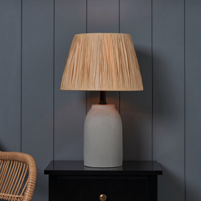 Inlight Neno Round Matt Grey & Natural Concrete Effect Table Lamp - image 1