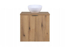 Impact Furniture Bathroom Vanity Unit With Basin 600mm Countertop Oak 2 Door Wall Cabinet Sink Storage Unit Nova - thumbnail 2