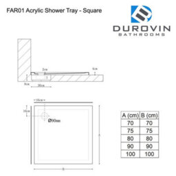 Durovin Bathrooms Shower Tray - Light Sturdy Acrylic - Glossy White Finish - Square - 1000 X 1000mm - thumbnail 8