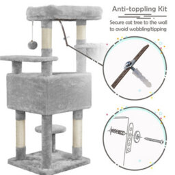 Yaheetech Light Grey 116.5Cm Cat Tree Cat Climbing Tower With Perch & Basket & Scratching Posts - thumbnail 9