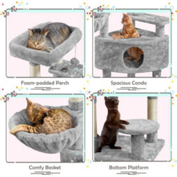 Yaheetech Light Grey 116.5Cm Cat Tree Cat Climbing Tower With Perch & Basket & Scratching Posts - thumbnail 4