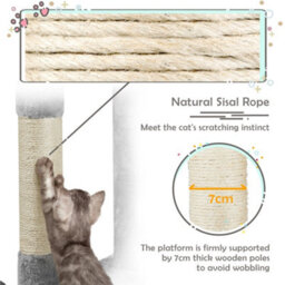 Yaheetech Light Grey 116.5Cm Cat Tree Cat Climbing Tower With Perch & Basket & Scratching Posts - thumbnail 7