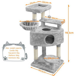 Yaheetech Light Grey 116.5Cm Cat Tree Cat Climbing Tower With Perch & Basket & Scratching Posts - thumbnail 3