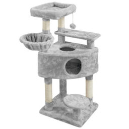 Yaheetech Light Grey 116.5Cm Cat Tree Cat Climbing Tower With Perch & Basket & Scratching Posts - thumbnail 2