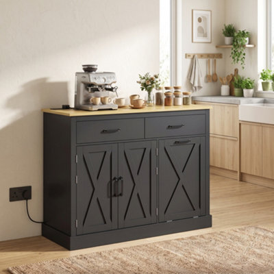 Homcom Tilt Out Trash Cabinet With Charging Station And Storage, Black - image 1
