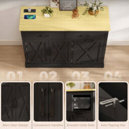 Homcom Tilt Out Trash Cabinet With Charging Station And Storage, Black - thumbnail 8