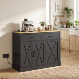 Homcom Tilt Out Trash Cabinet With Charging Station And Storage, Black - thumbnail 1