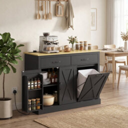 Homcom Tilt Out Trash Cabinet With Charging Station And Storage, Black - thumbnail 2