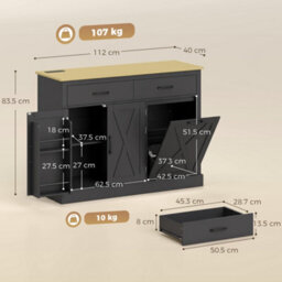 Homcom Tilt Out Trash Cabinet With Charging Station And Storage, Black - thumbnail 3