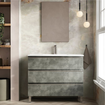 Banyetti Vatilla 1000mm Floorstanding Vanity Unit With Lira Basin - Cemento Grey - image 1
