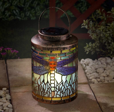 Marco Paul Cool White Solar Lantern Glass Tiffany Dragonfly - image 1