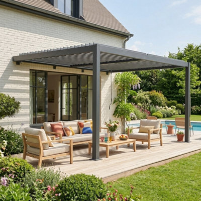 Sweeek - Lean To Pergola With Louvered Roof Aluminium 4 X 3M Palace Anthracite - image 1