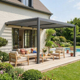 Sweeek - Lean To Pergola With Louvered Roof Aluminium 4 X 3M Palace Anthracite - thumbnail 3
