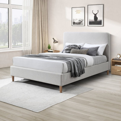 Furniturebox Uk Double Bed - 'romy' Upholstered Cream Double Bed Frame Only (No Mattress) - 100% Recycled Eco Fabric - image 1
