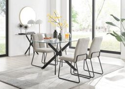 Furniturebox Uk Leonardo Black Leg Glass Dining Table & 4 Taupe Halle Chairs - thumbnail 1