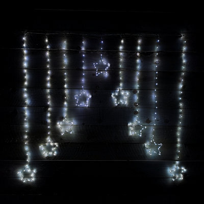 1.2M Premier Christmas Static Star Led Silver Pin Wire V Curtain Lights In White - image 1