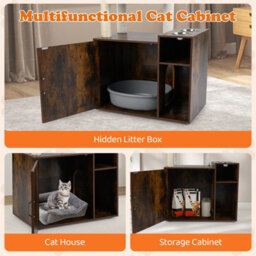 Costway Cat Climbing Tower W/ Sisal Scratching Post Cat Litter Box Enclosure-Brown - thumbnail 7