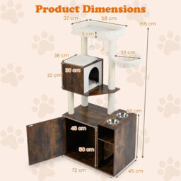Costway Cat Climbing Tower W/ Sisal Scratching Post Cat Litter Box Enclosure-Brown - thumbnail 2