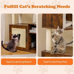 Costway Cat Climbing Tower W/ Sisal Scratching Post Cat Litter Box Enclosure-Brown - thumbnail 8