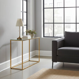 The Furniture Market Monza Glass Console Hall Table With Gold Frame - thumbnail 3