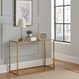 The Furniture Market Monza Glass Console Hall Table With Gold Frame - thumbnail 2