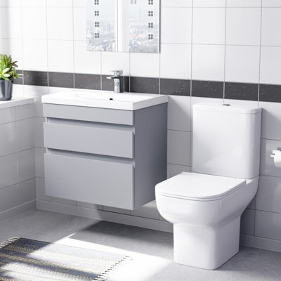 Nes Home 600mm Matte Grey  Wall Hung Drawers Vanity Unit & Rimless Toilet Set - image 1