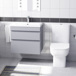 Nes Home 600mm Matte Grey  Wall Hung Drawers Vanity Unit & Rimless Toilet Set - thumbnail 2