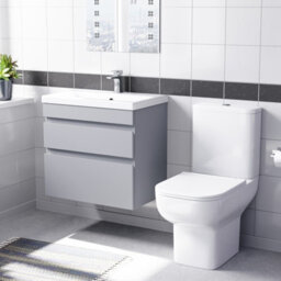Nes Home 600mm Matte Grey  Wall Hung Drawers Vanity Unit & Rimless Toilet Set - thumbnail 1
