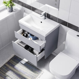 Nes Home 600mm Matte Grey  Wall Hung Drawers Vanity Unit & Rimless Toilet Set - thumbnail 5