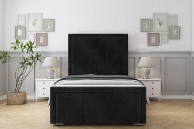 "Sloomy Lancaster Black Naples Bed Frame With Mattress With 50"" Upholstered Headboard 4'6 Double" - image 1