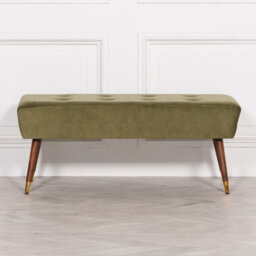 Annalise Olive Green Velvet Buttoned Footstool With Wooden Legs - thumbnail 3