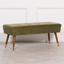 Annalise Olive Green Velvet Buttoned Footstool With Wooden Legs - thumbnail 2