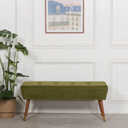 Annalise Olive Green Velvet Buttoned Footstool With Wooden Legs