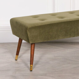 Annalise Olive Green Velvet Buttoned Footstool With Wooden Legs - thumbnail 4