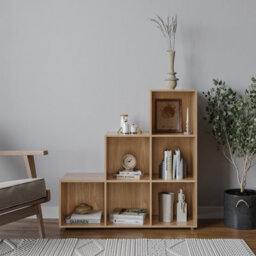 Urbn-Living Oak, Blue - 6-Cube Step Shelving Unit With Wooden Door - thumbnail 2