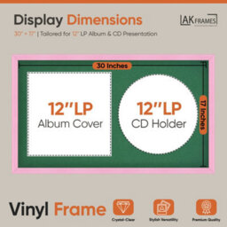 "30X17"" Pink Classic Vinyl Record Frame With Emerald Mount For 12 Inch Lp Album Cover & Disc - Ak Frames" - thumbnail 2