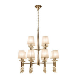 Luminosa Lighting Luminosa Tiffany Pendant 2 Tier 12+12 Light E14+G9, French Gold With Cream Shades & Clear Crystal