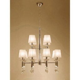 Luminosa Lighting Luminosa Tiffany Pendant 2 Tier 12+12 Light E14+G9, French Gold With Cream Shades & Clear Crystal - thumbnail 2
