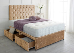 Slumbre Chesterfield Crushed Velvet Divan Bed, With Pocket Mattress - 3Ft Single - Gold - 2 Drawers Same Side