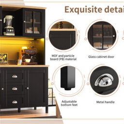 Abrihome Tall Display Cabinet With Led Lighting - 104X40X180 Cm Kitchen & Living Room Storage, Black - thumbnail 2